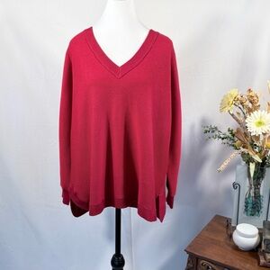 Cyrus Red V-Neck Ribbed V Neck Sweater Size 2X 💚